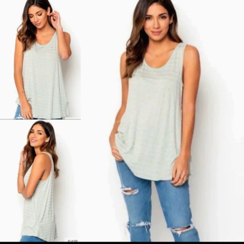 Mint & Grey Striped Sleeveless Tunic